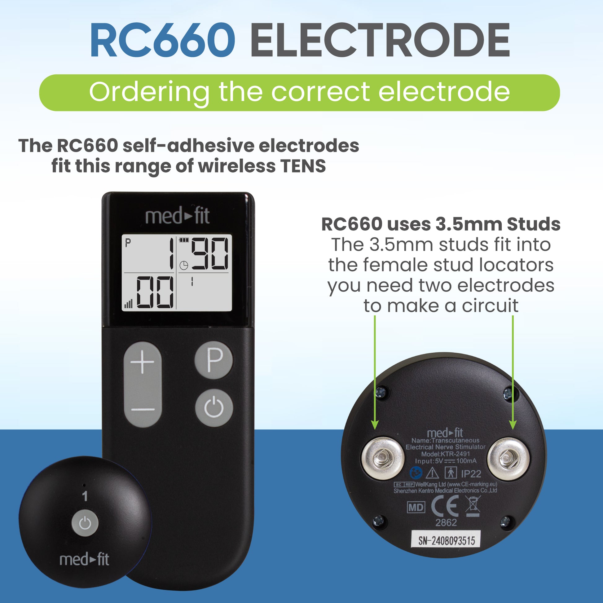 RC660 electrode device with text on ordering correct electrodes and product details.