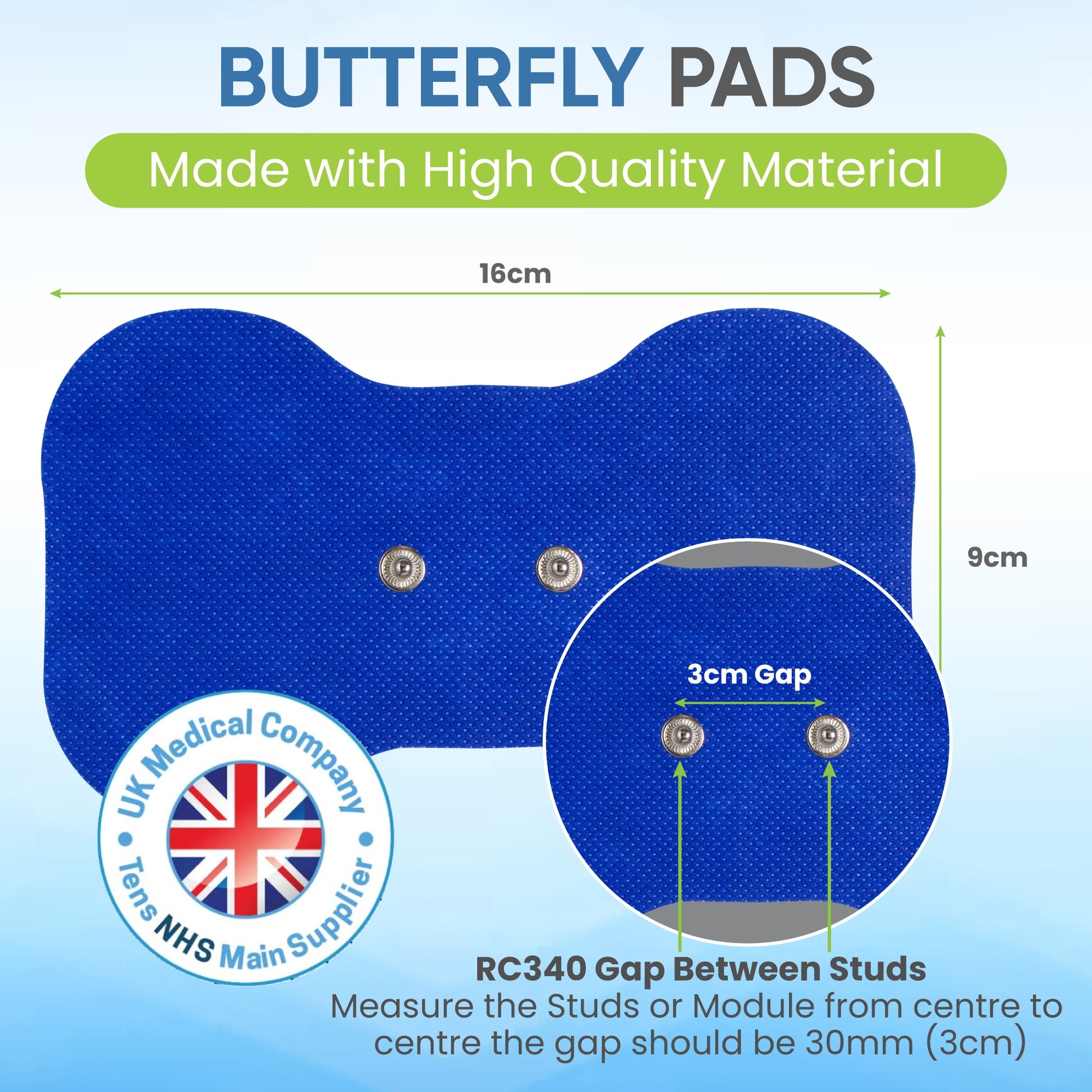 blue butterfly wireless electrodes - sizes