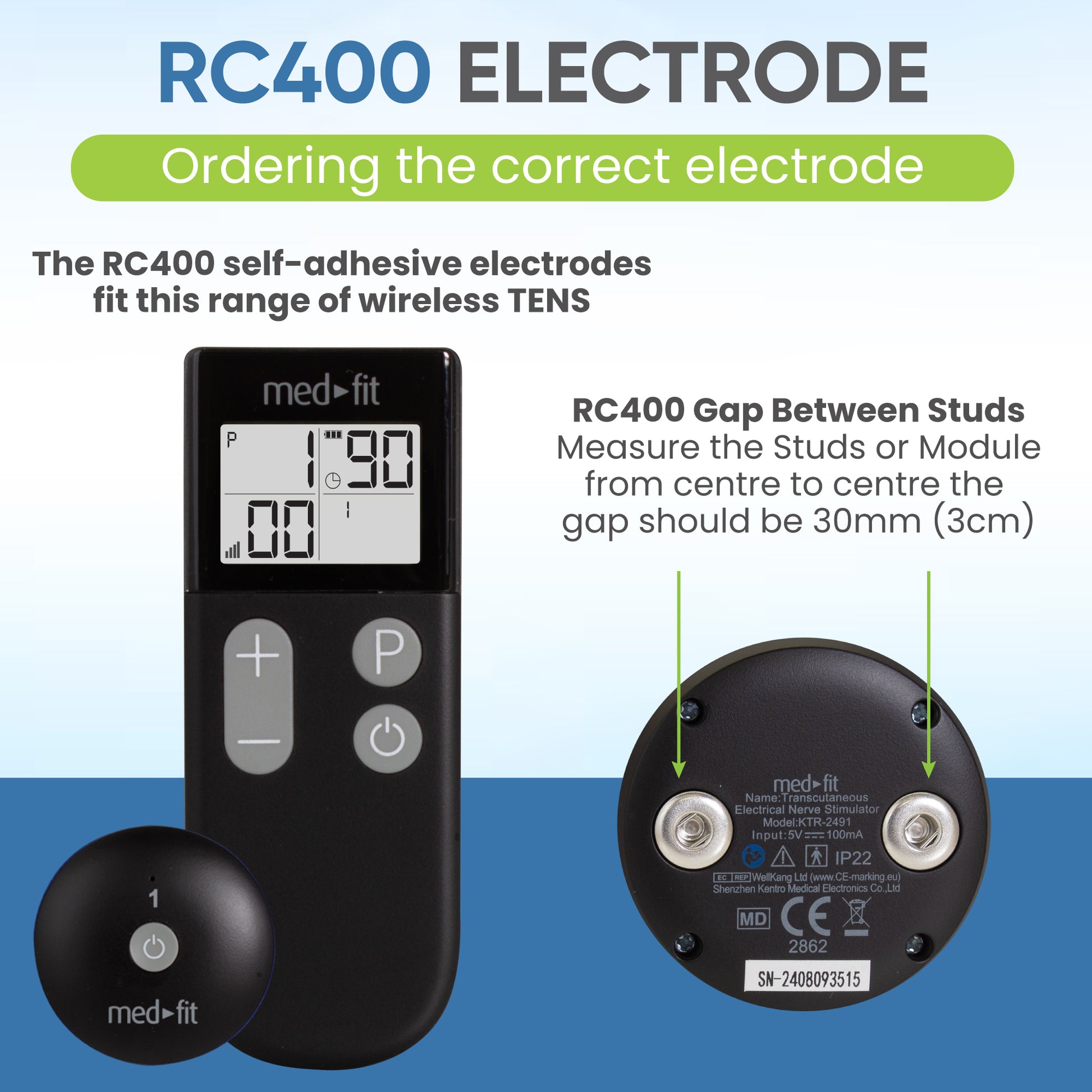 blue large wireless electrode - ordering the right electrodes