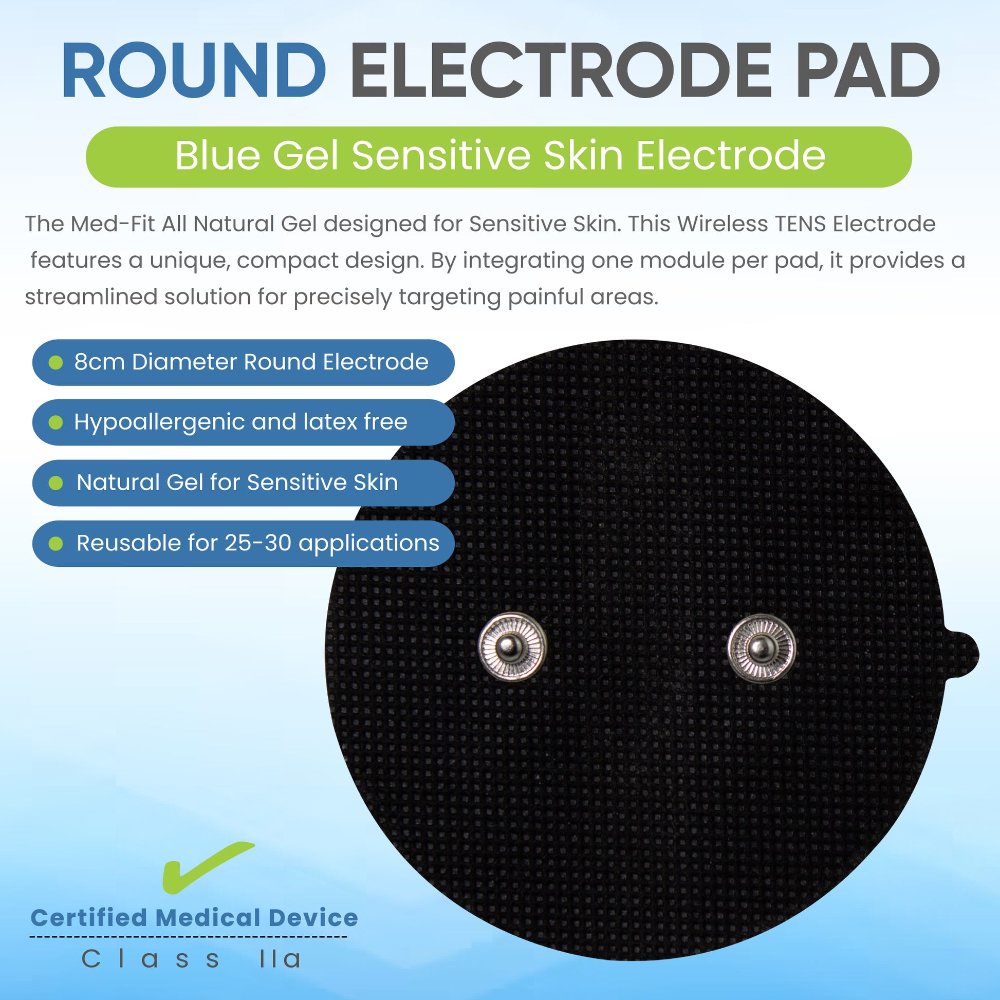 Dual Stud 8cm Round Self-Adhesive Electrodes