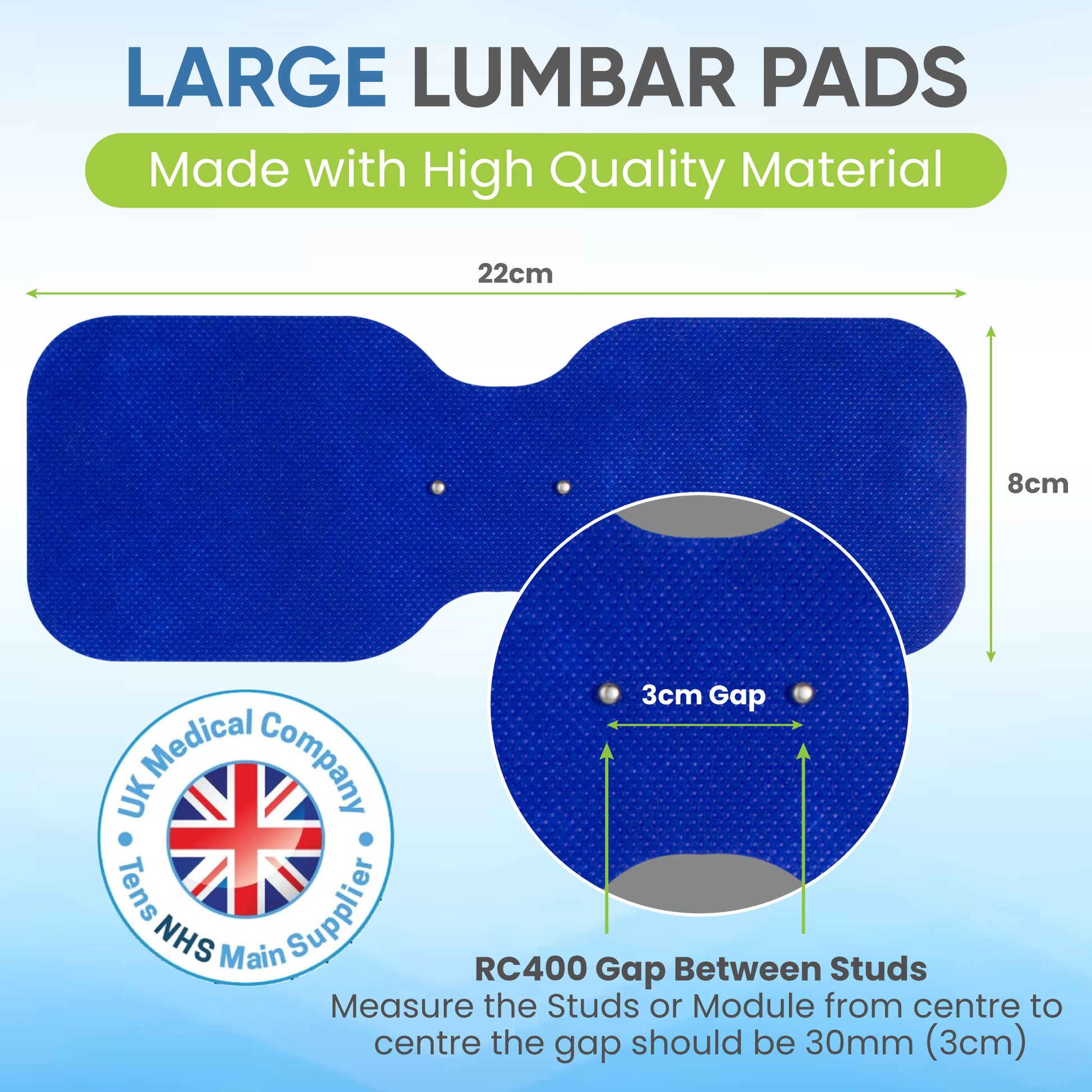 large lumbar electrodes in blue - sizes 